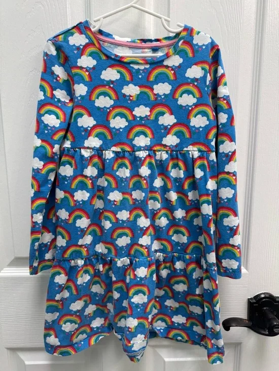 Mini Boden Blue Rainbow Cloud Long-Sleeve Dress - Picture 1 of 3